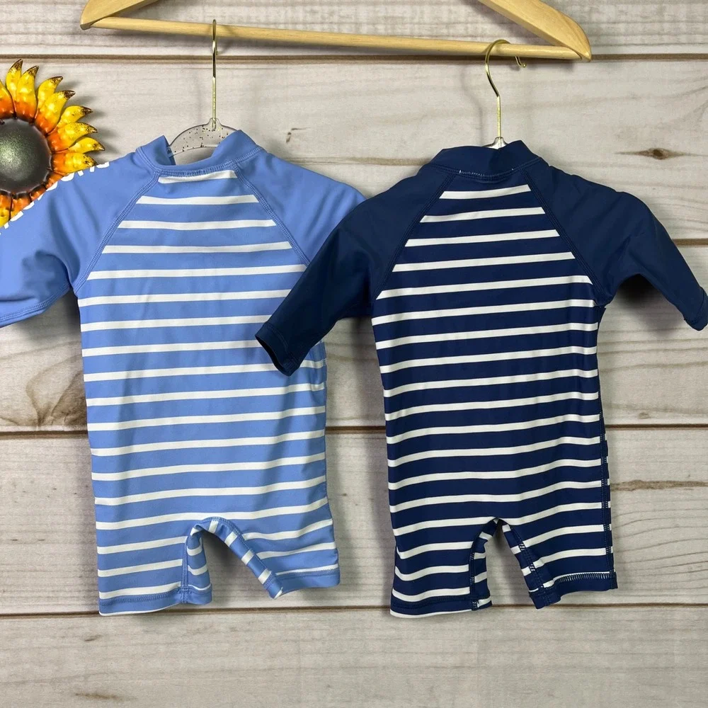 RuggedButts‎ 3-6M set 2 Baby Striped Rash Guard Swimsuit Zip Up Sunsuit Swimsuit
